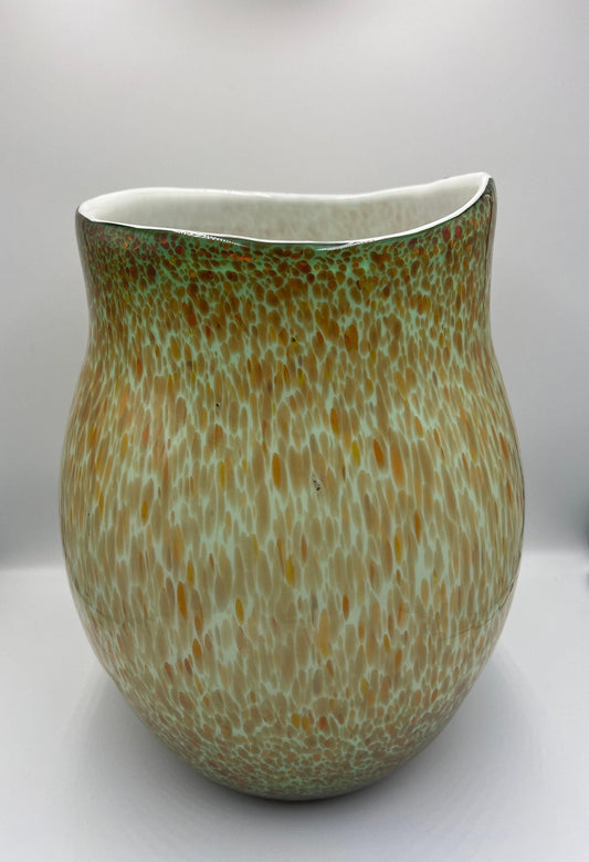 Murano Style Art Glass Vase, Green & Orange (13.5" Tall, Heavy)