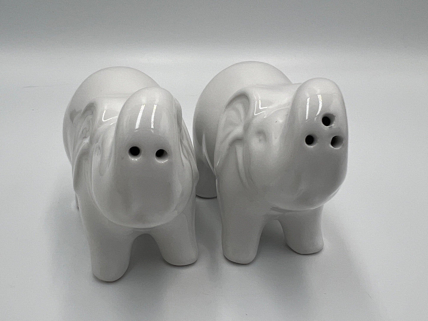 Salt and Pepper Shakers: Vintage Elephant Design - Ceramic White