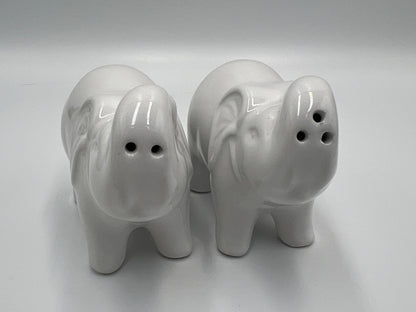 Salt and Pepper Shakers: Vintage Elephant Design - Ceramic White