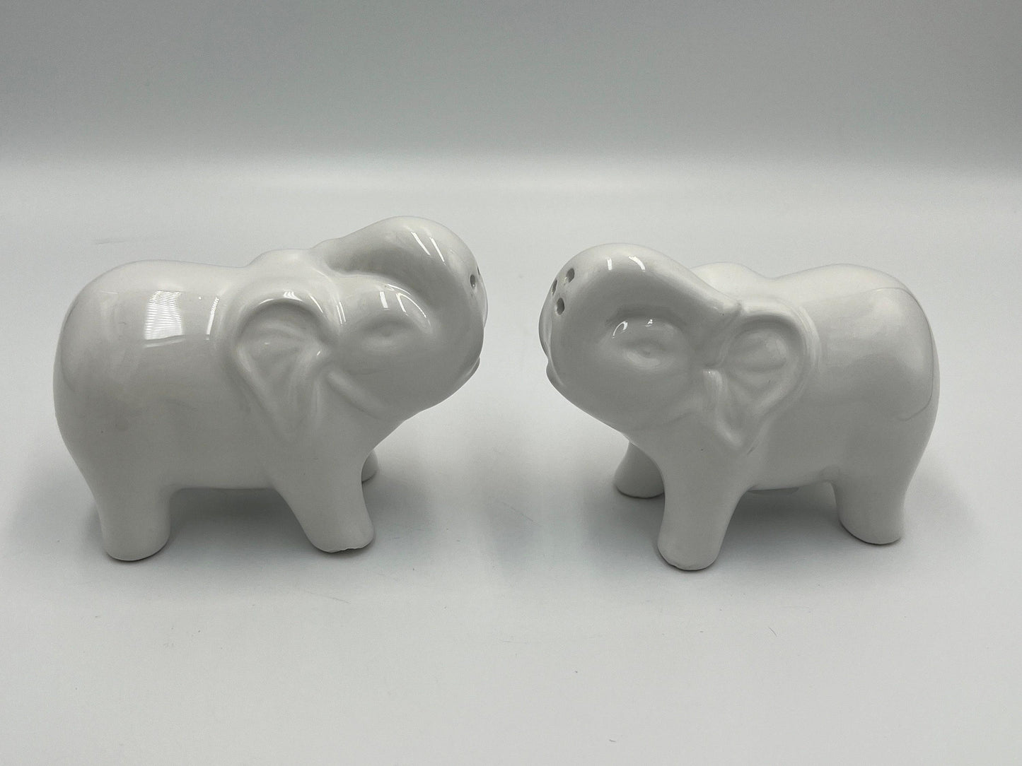 Salt and Pepper Shakers: Vintage Elephant Design - Ceramic White