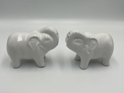 Salt and Pepper Shakers: Vintage Elephant Design - Ceramic White