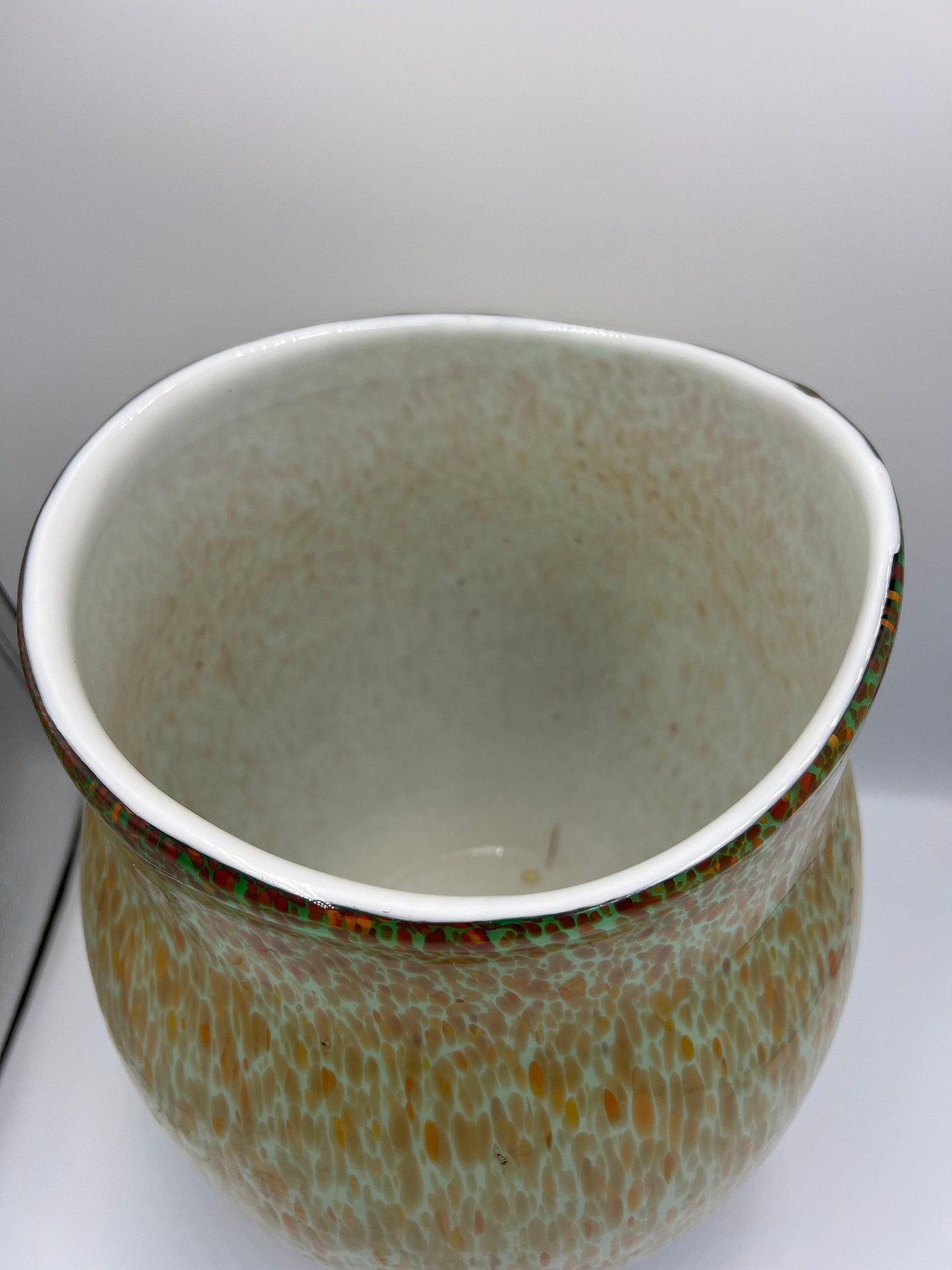 Murano Style Art Glass Vase, Green & Orange (13.5" Tall, Heavy)