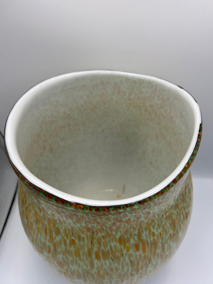 Murano Style Art Glass Vase, Green & Orange (13.5" Tall, Heavy)