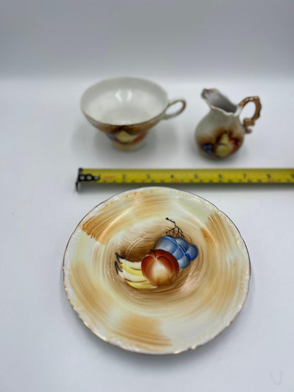 Vintage Tea Set Pitcher and Creamer: Fruit Design with Gold Trim
