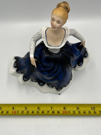 Vintage Royal Doulton Lisa Figurine: Blue Floral Skirt, Hand Painted