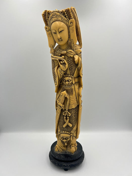 Guanyin Resin Statue: Japanese Style - Pierced Zitan Wood Base