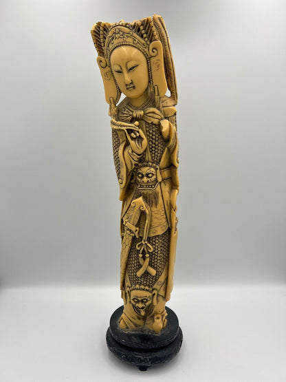 Guanyin Resin Statue: Japanese Style - Pierced Zitan Wood Base
