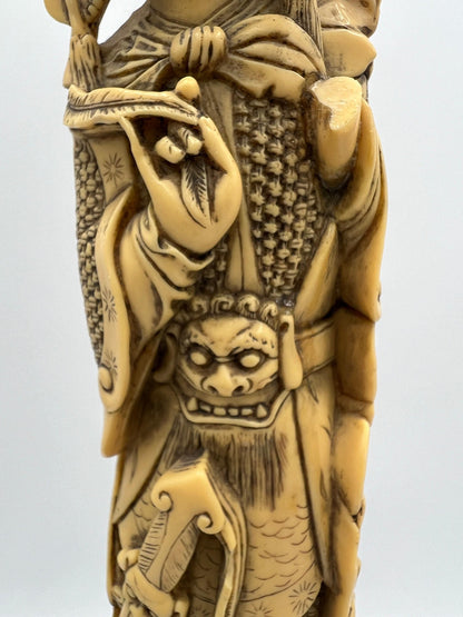 Guanyin Resin Statue: Japanese Style - Pierced Zitan Wood Base