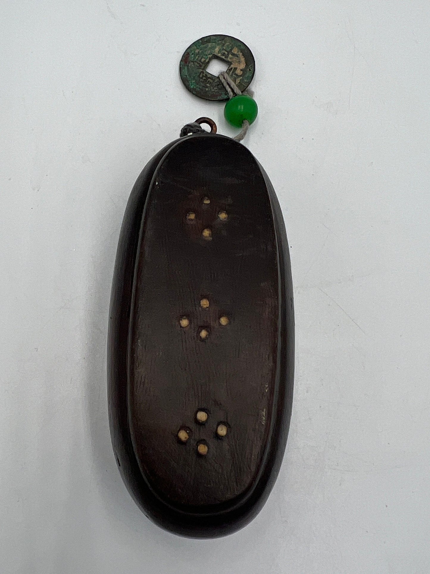 Carved Asian Jewelry Box: Vintage Wood and Scrimshaw (4 inch)