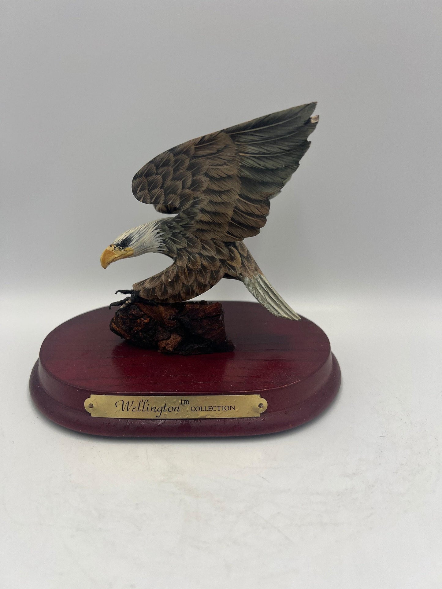 Vintage Bald Eagle Statue - Rustic Wooden Display Base