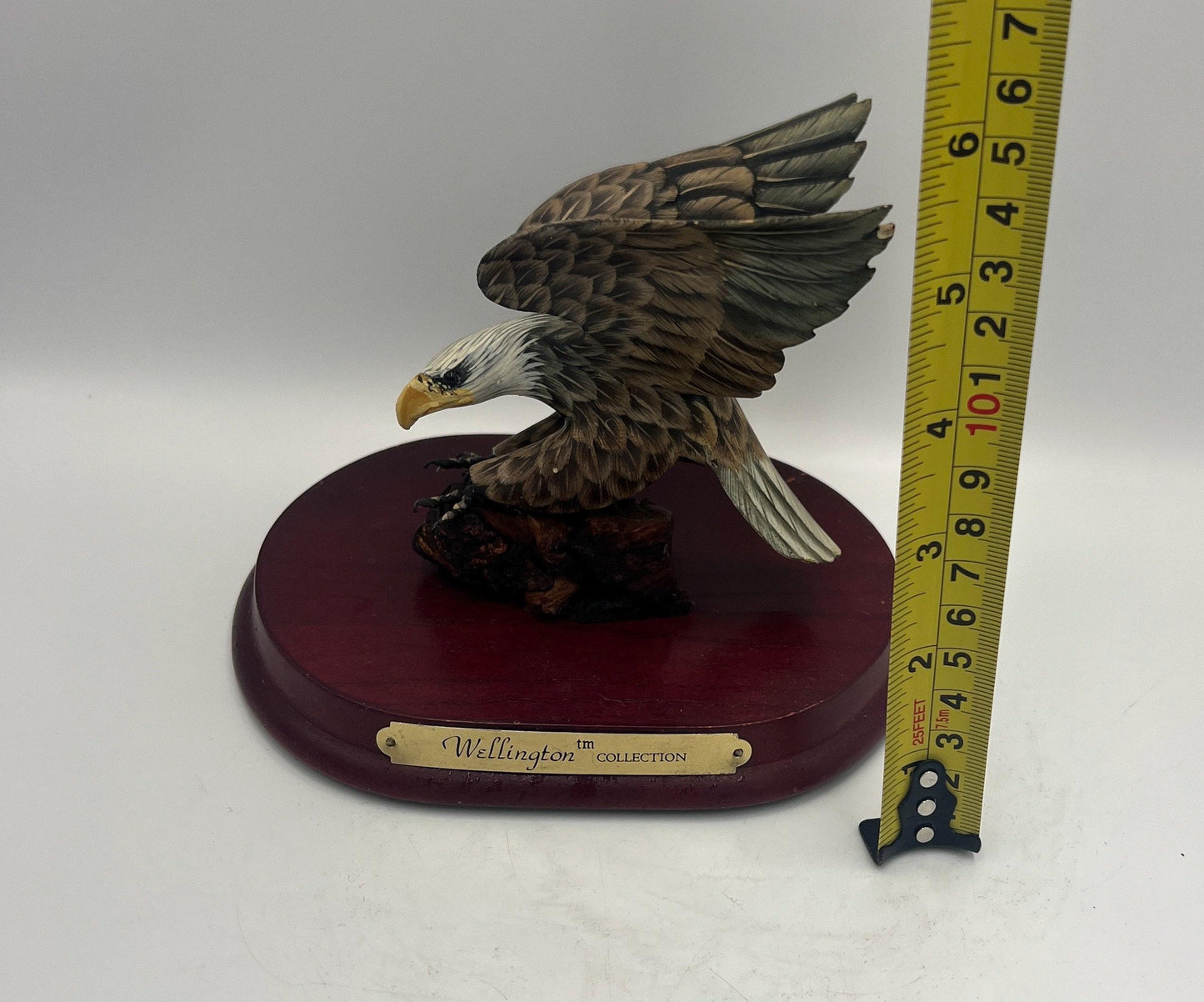 Vintage Bald Eagle Statue - Rustic Wooden Display Base