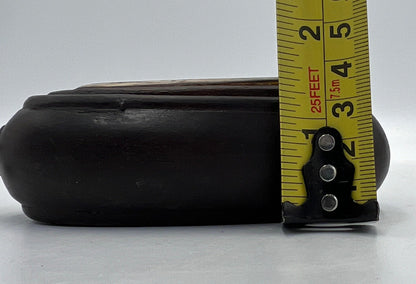 Carved Asian Jewelry Box: Vintage Wood and Scrimshaw (4 inch)
