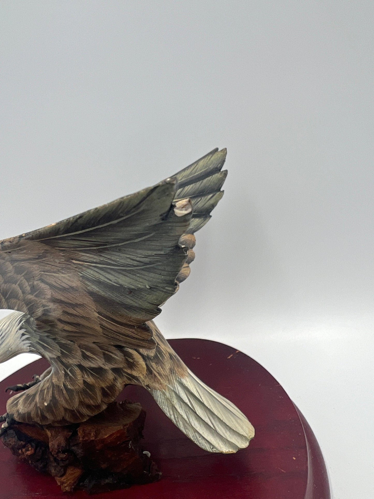 Vintage Bald Eagle Statue - Rustic Wooden Display Base