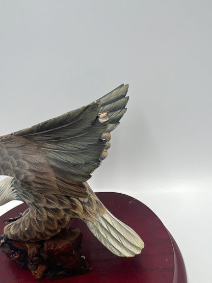 Vintage Bald Eagle Statue - Rustic Wooden Display Base
