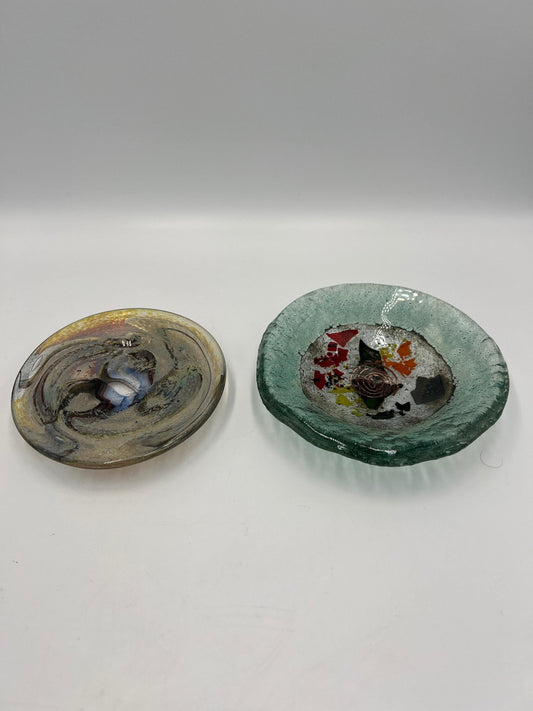 Set of 2 Vintage Art Glass Trinket Dishes