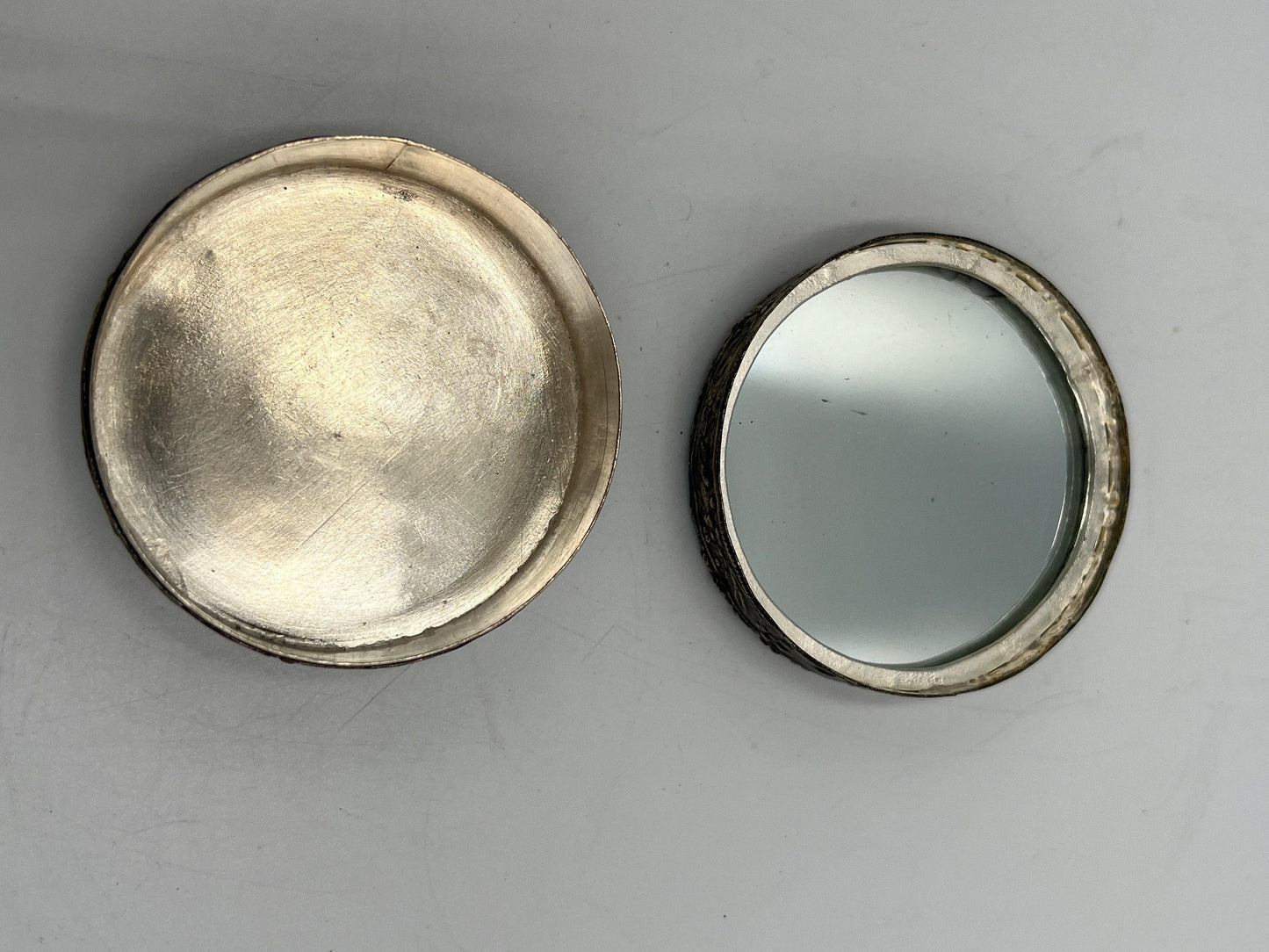 Porcelain Jewelry Box: Vintage Silver Wash with Hand Painted Figures (Small)