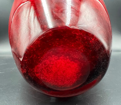 Artistic Red Glass Vase with Black Swirls (10" Tall)