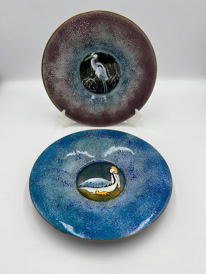 Vintage G Stoughton Art Plates - Hand Painted Crane Design