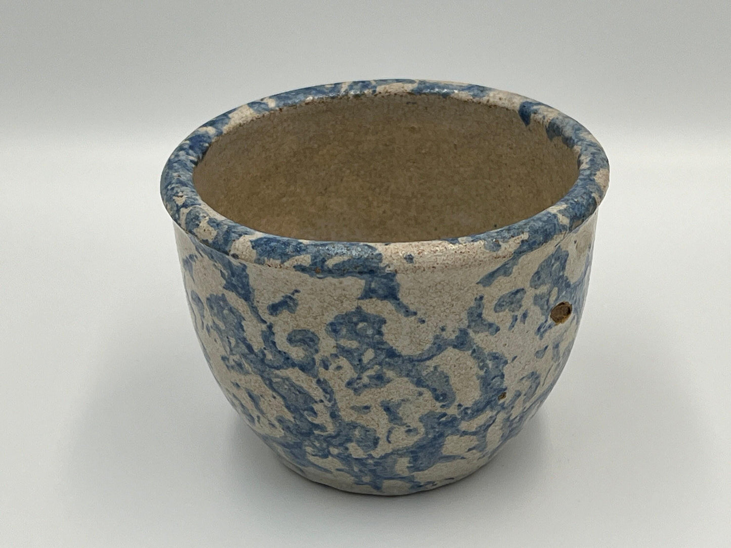 Primitive Salt Glazed Pot, Blue and White Rustic Style (3" Small Size)