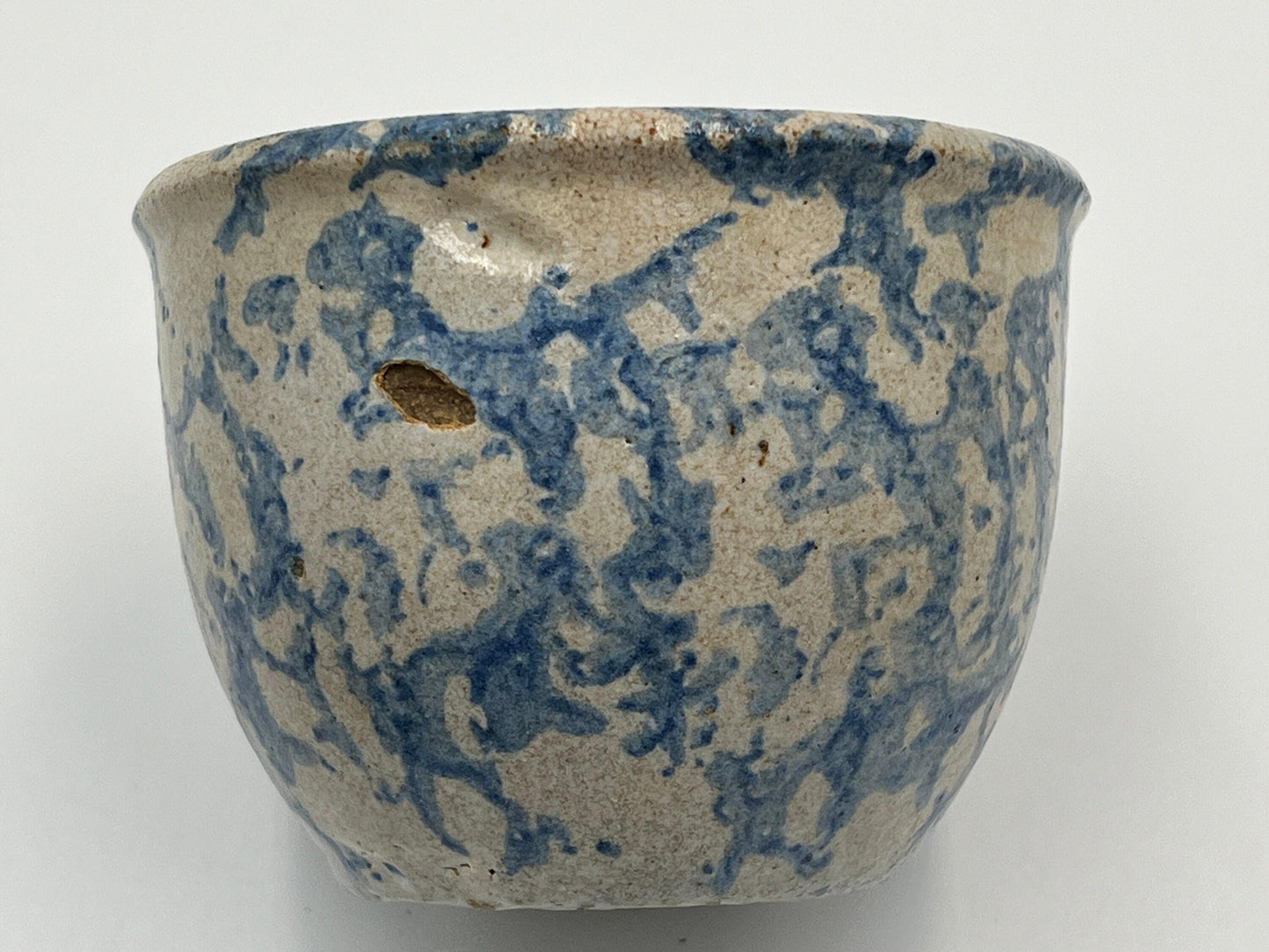 Primitive Salt Glazed Pot, Blue and White Rustic Style (3" Small Size)