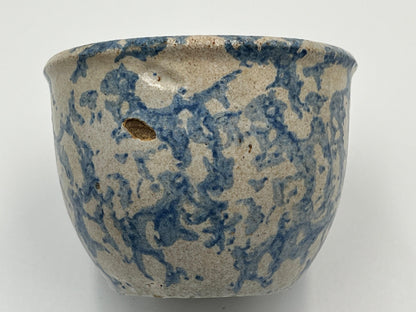 Primitive Salt Glazed Pot, Blue and White Rustic Style (3" Small Size)