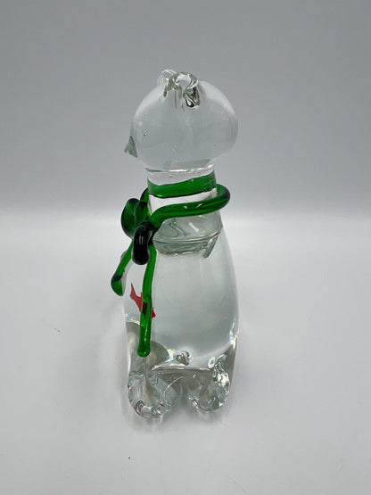 Murano Style Glass Cat Figurine - Whimsical Fish Design