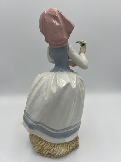 Vintage Spanish Tengra Girl Figurine - Porcelain with Floral and Geese Detail