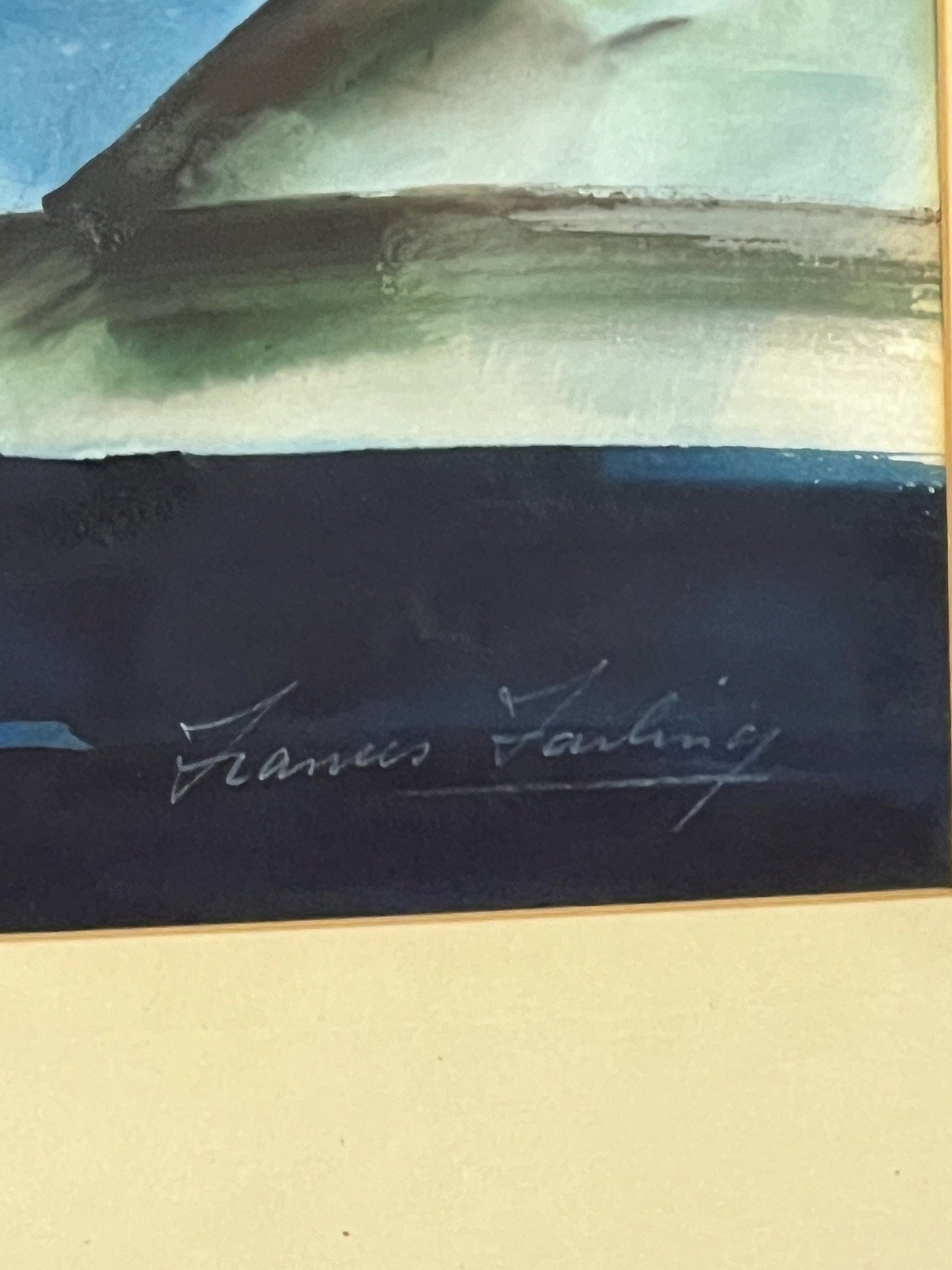 Naero Fjord Watercolor Painting: Signed Frances Failing, 33x27 Inches