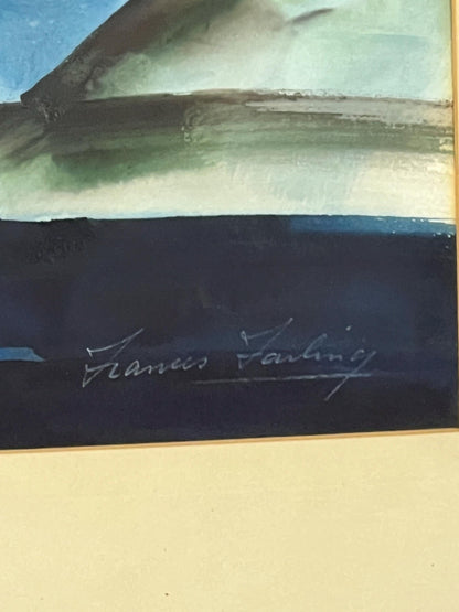 Naero Fjord Watercolor Painting: Signed Frances Failing, 33x27 Inches