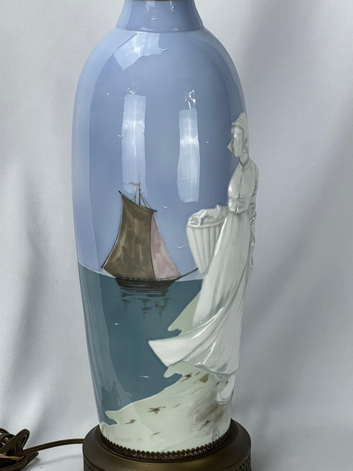 Vintage Royal Copenhagen Lamp - Hand-Painted Ocean and Ship Design