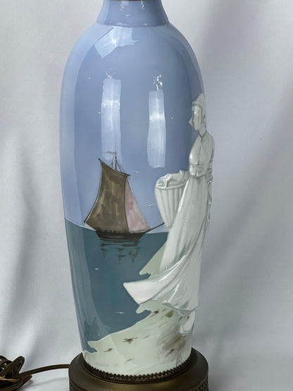 Vintage Royal Copenhagen Lamp - Hand-Painted Ocean and Ship Design