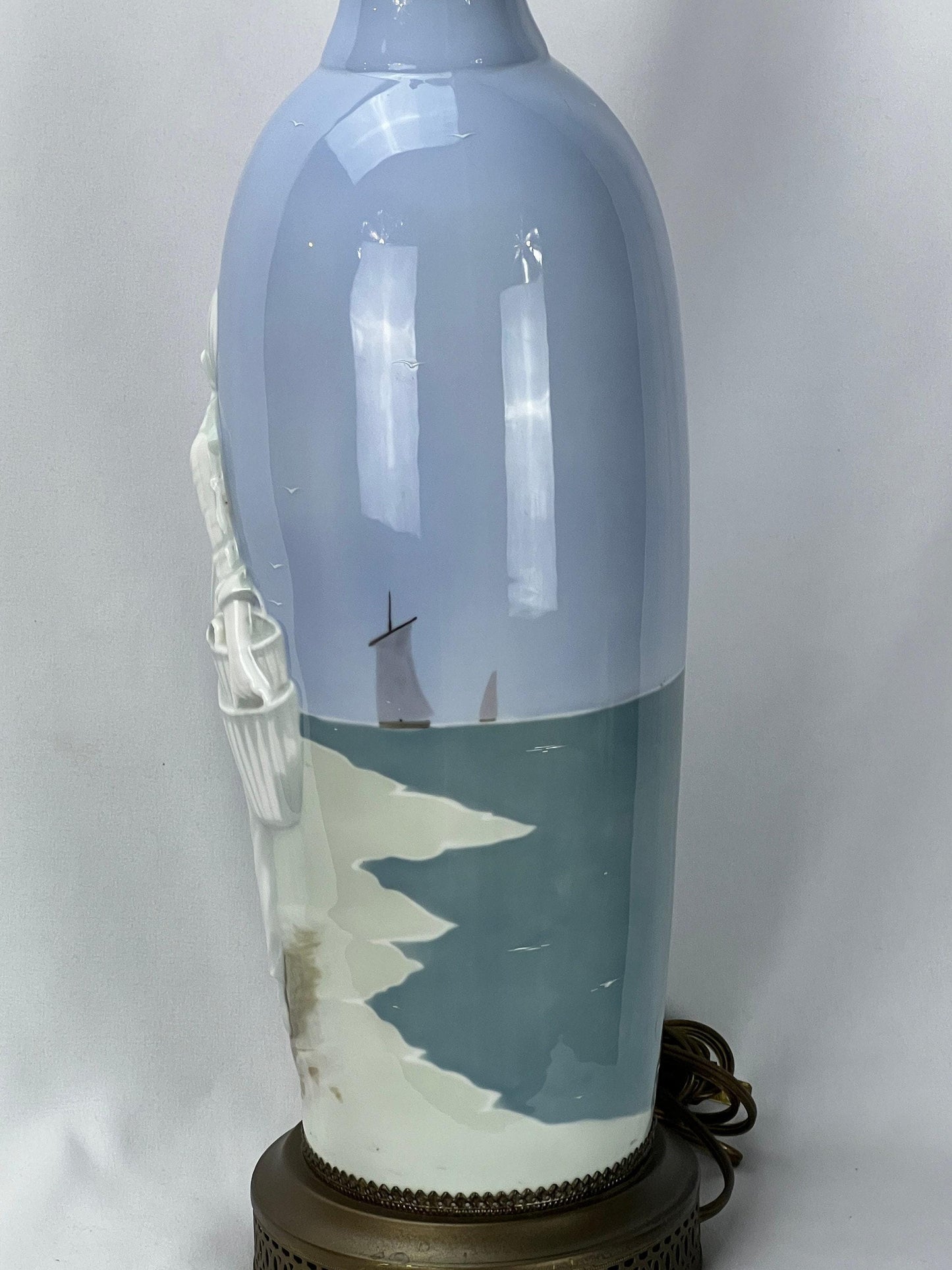 Vintage Royal Copenhagen Lamp - Hand-Painted Ocean and Ship Design