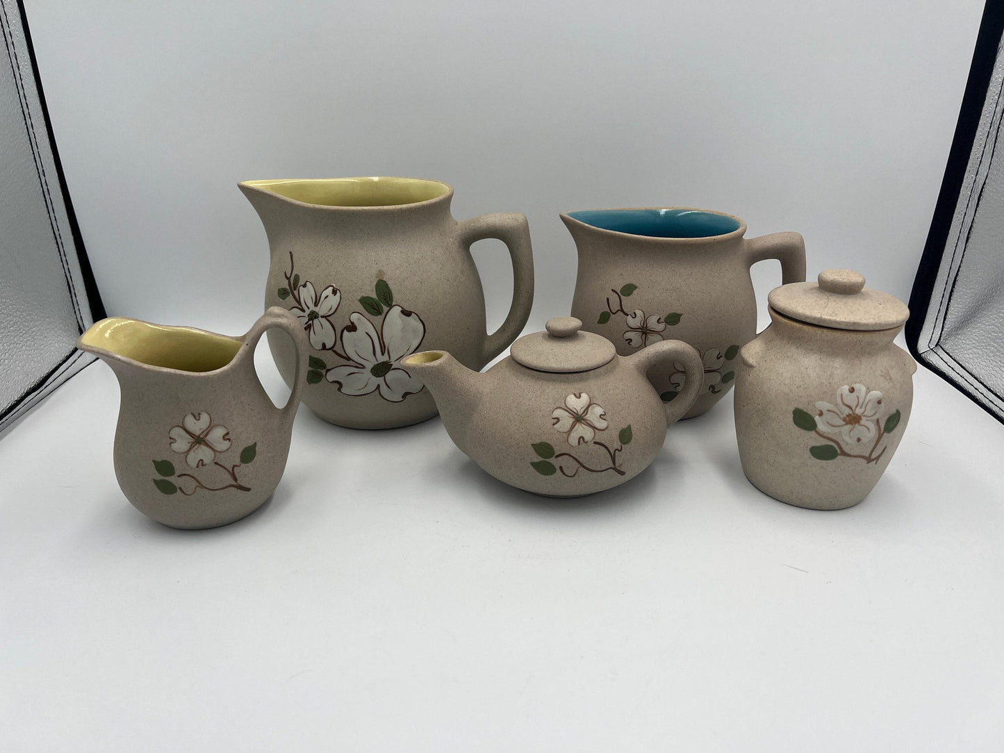 Pigeon Forge Pottery Tea Set, Blue & Yellow Glaze (5 Piece Collection)