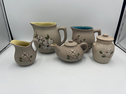 Pigeon Forge Pottery Tea Set, Blue & Yellow Glaze (5 Piece Collection)