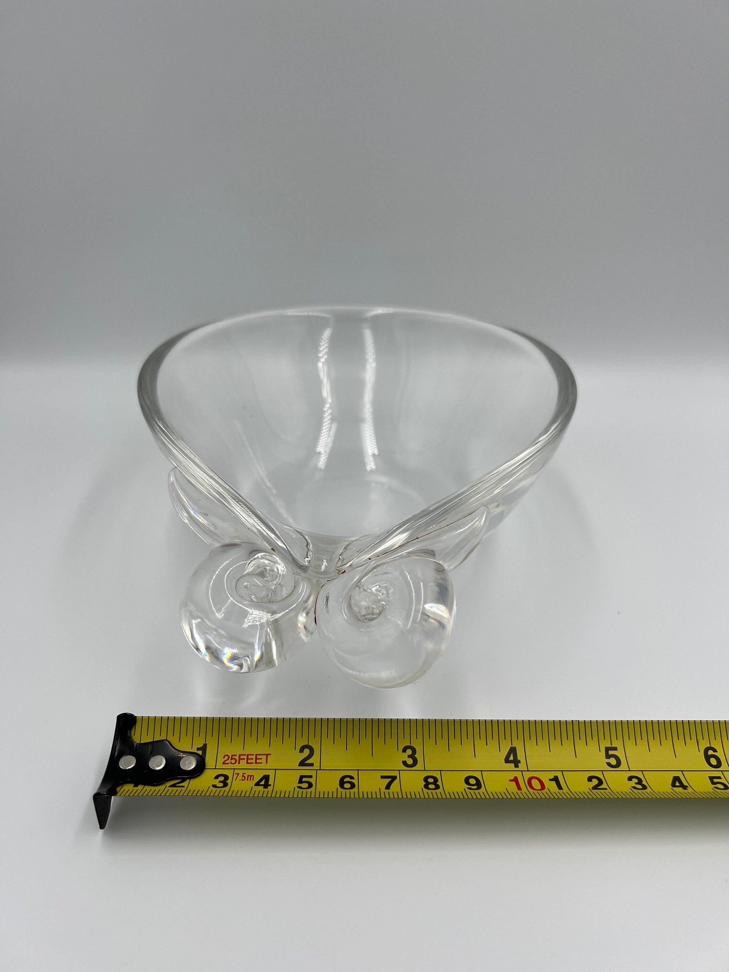 Steuben Crystal Bowl - Vintage 1980s Clear Glass with Scroll Handles