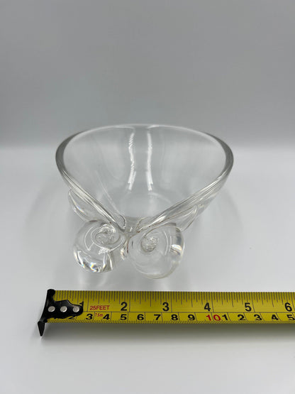 Steuben Crystal Bowl - Vintage 1980s Clear Glass with Scroll Handles