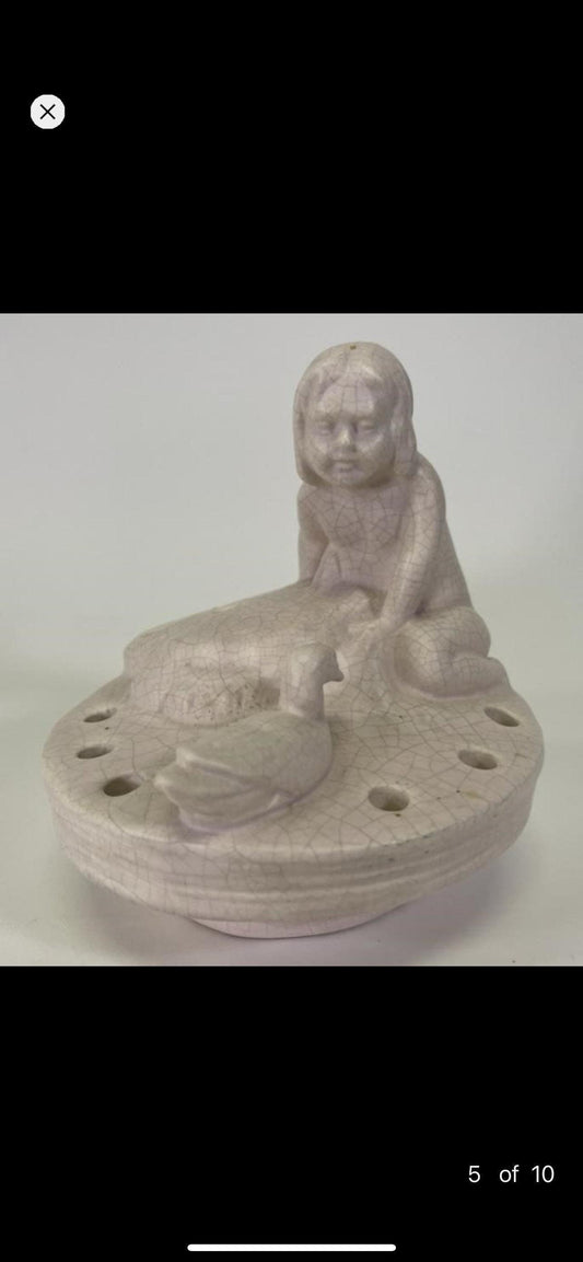 Weller Pottery Pink Girl at Pond Vase
