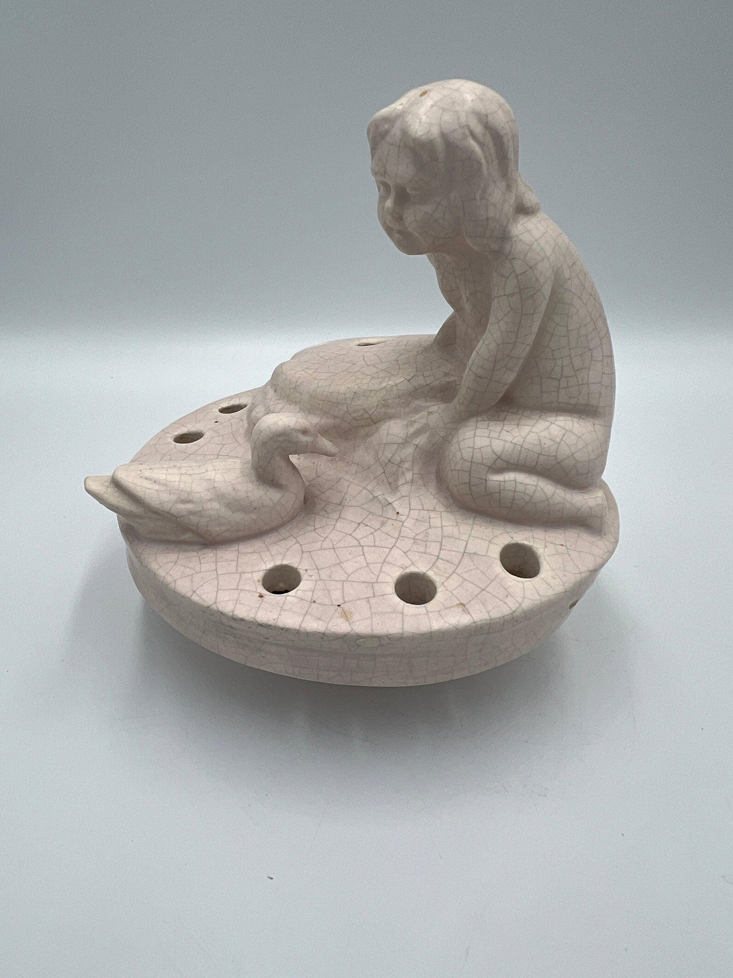 Weller Pottery Girl at Pond Vase - Light Pink with Duck and Frog