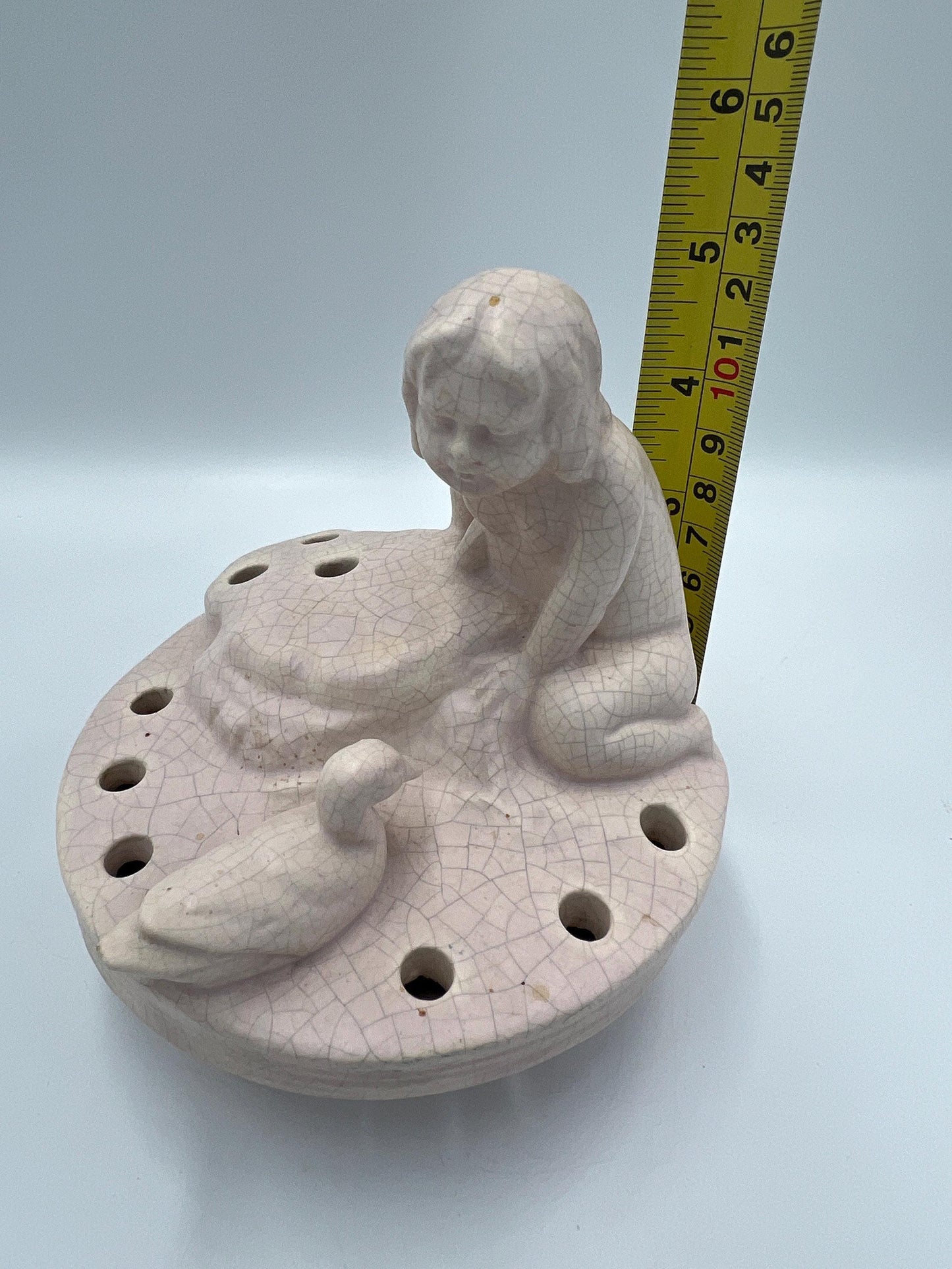 Weller Pottery Girl at Pond Vase - Light Pink with Duck and Frog