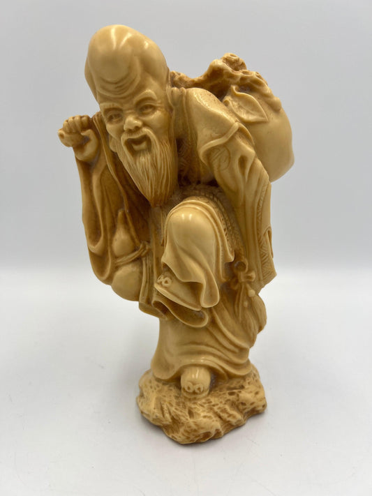Asian Boxwood Figure: Hand Carved Wood Statue - Rustic Decorative Art