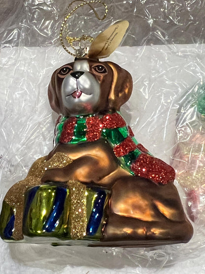 Christmas tree ornaments Blown Glass - Danbury Mint - Dog and Wreath