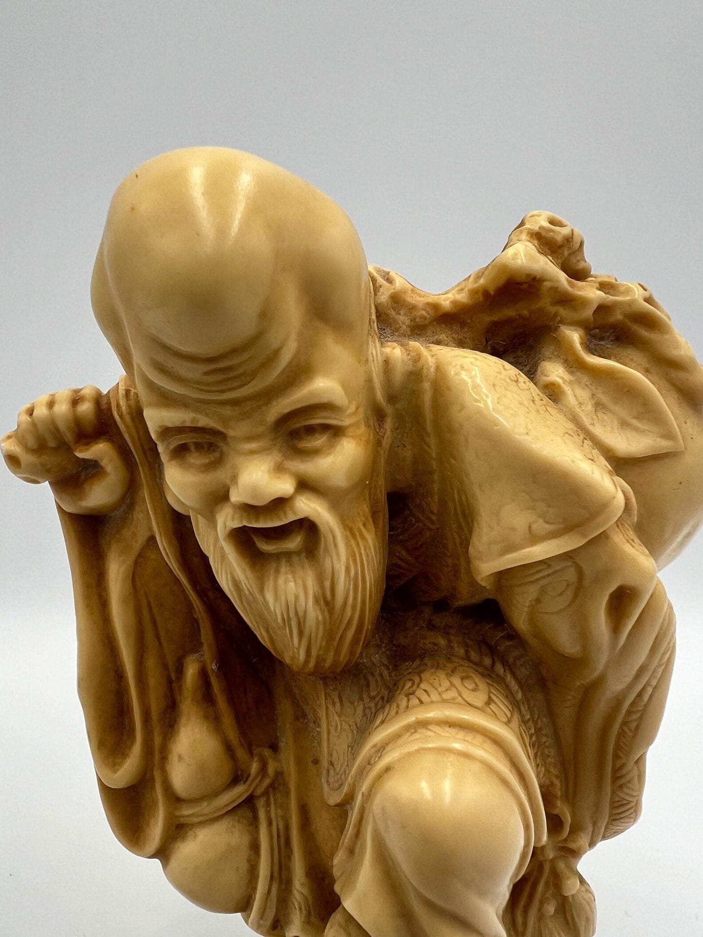 Asian Boxwood Figure: Hand Carved Wood Statue - Rustic Decorative Art