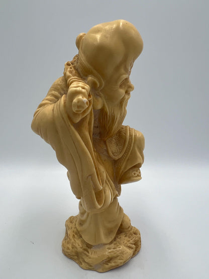 Asian Boxwood Figure: Hand Carved Wood Statue - Rustic Decorative Art