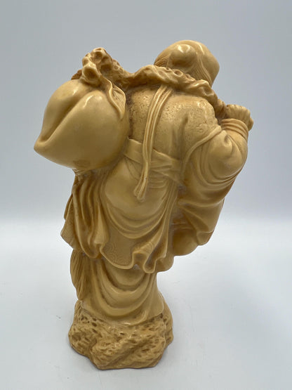 Asian Boxwood Figure: Hand Carved Wood Statue - Rustic Decorative Art