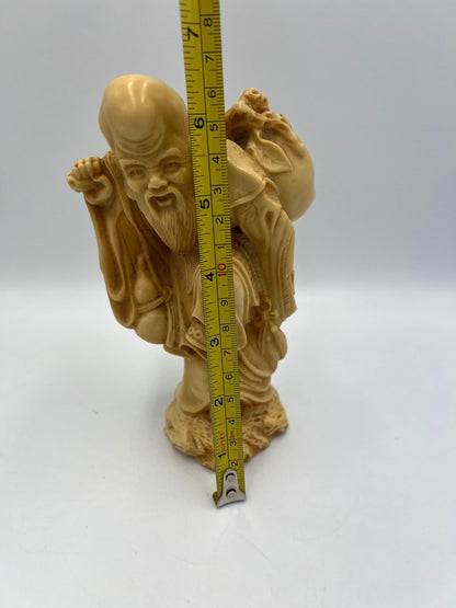 Asian Boxwood Figure: Hand Carved Wood Statue - Rustic Decorative Art