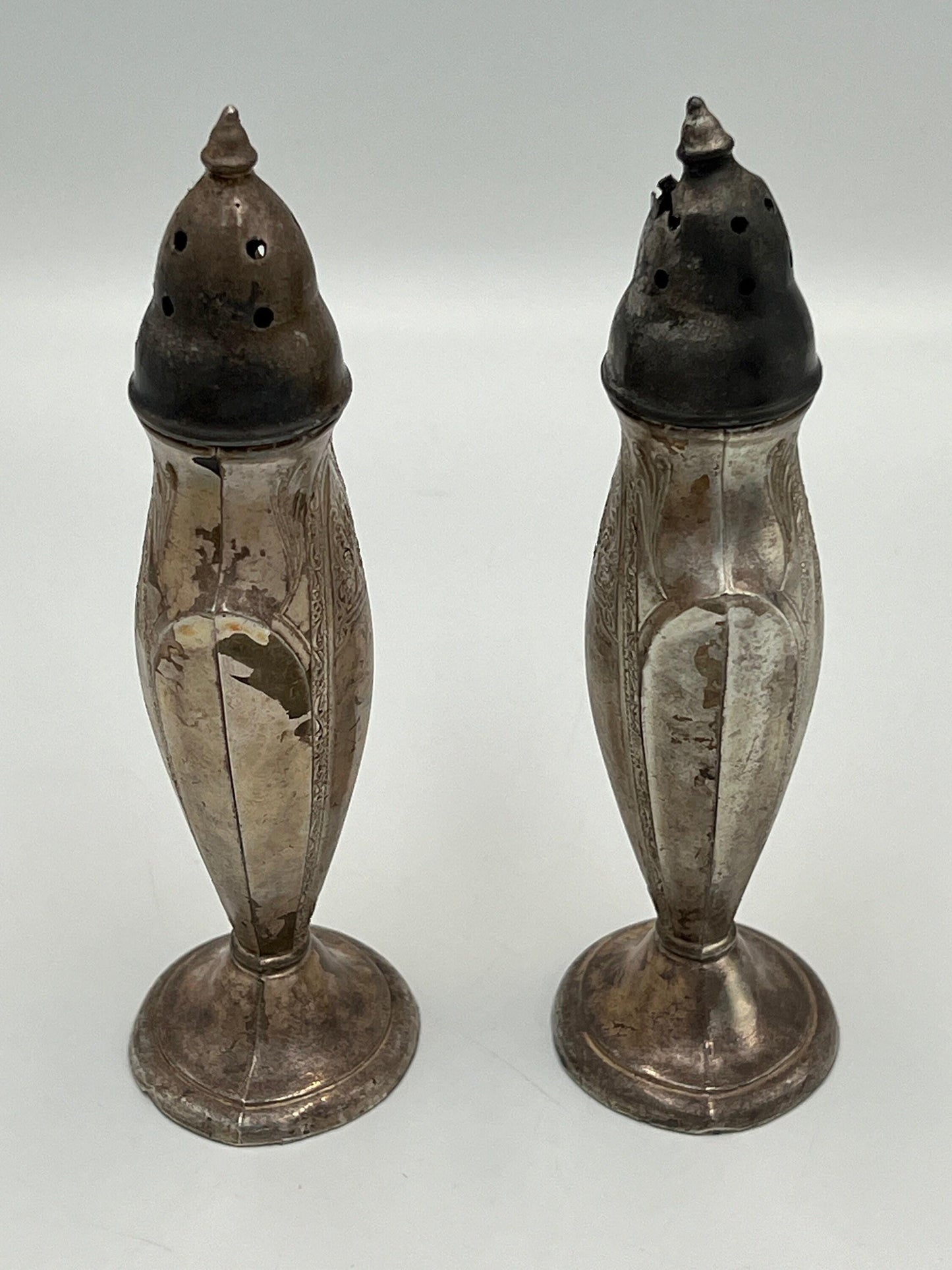 Poole Vintage Salt and Pepper Shakers, Silver Plated Astor Pattern (Tall, Slender)