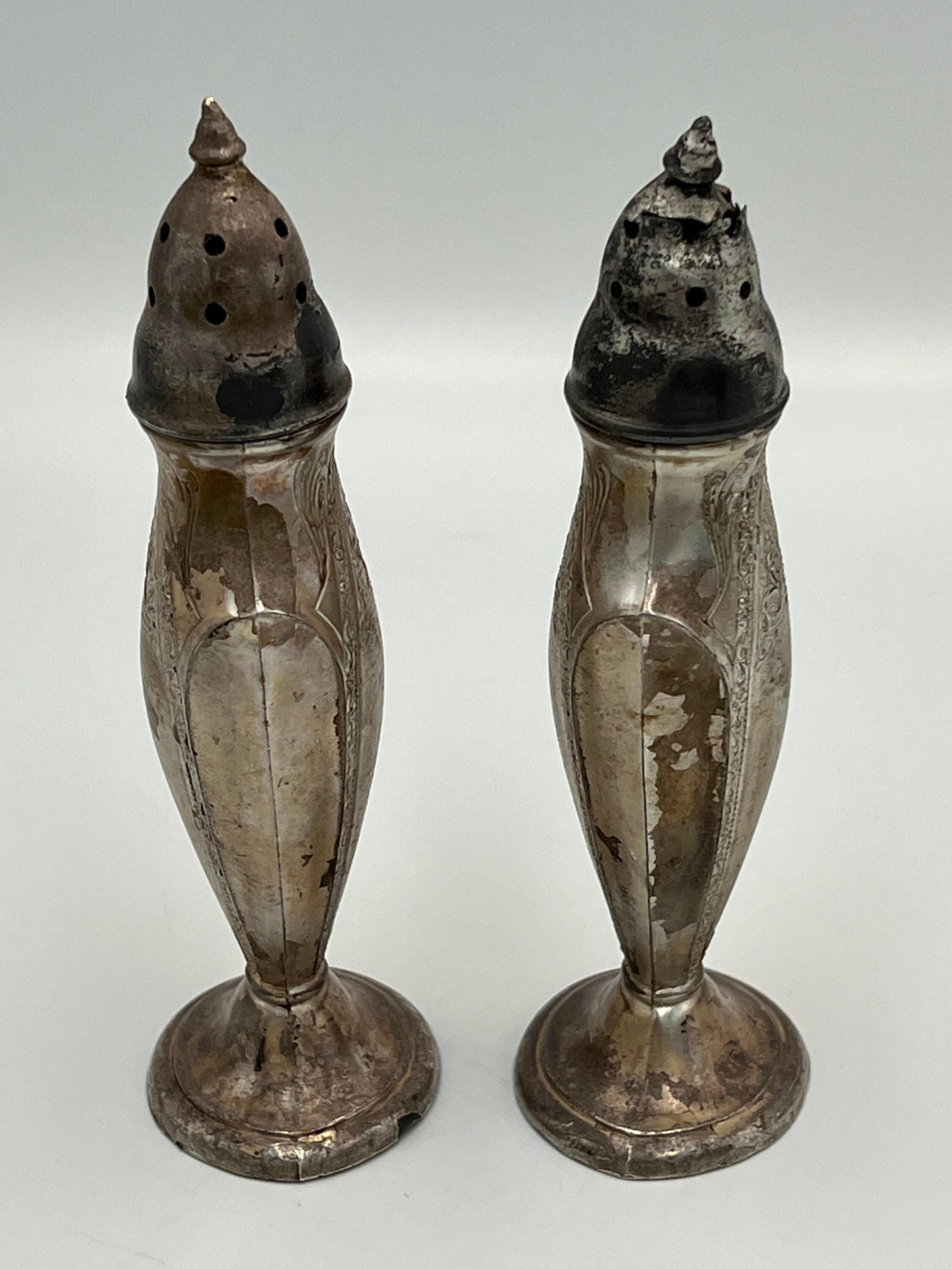Poole Vintage Salt and Pepper Shakers, Silver Plated Astor Pattern (Tall, Slender)