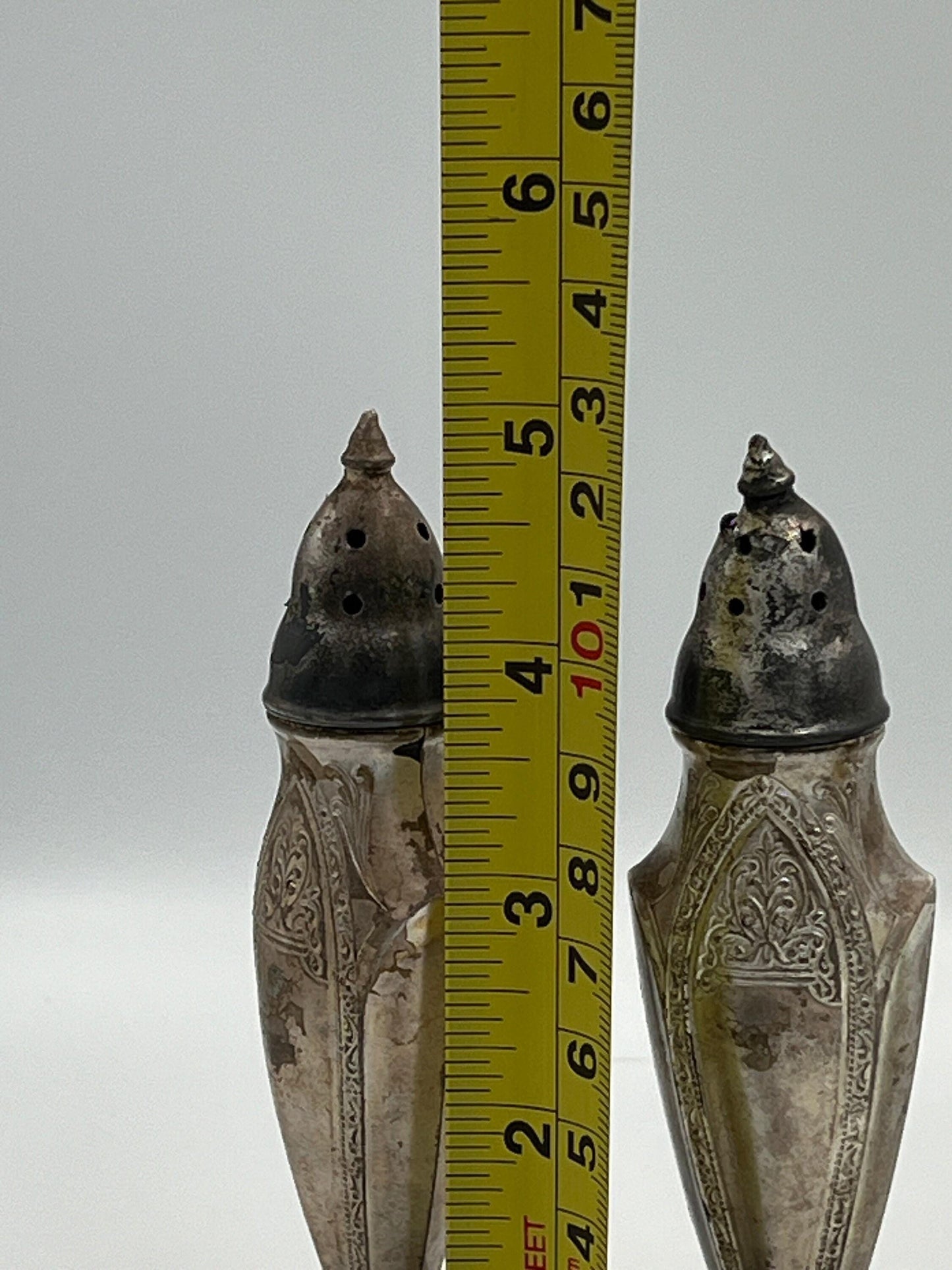 Poole Vintage Salt and Pepper Shakers, Silver Plated Astor Pattern (Tall, Slender)