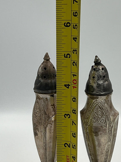 Poole Vintage Salt and Pepper Shakers, Silver Plated Astor Pattern (Tall, Slender)