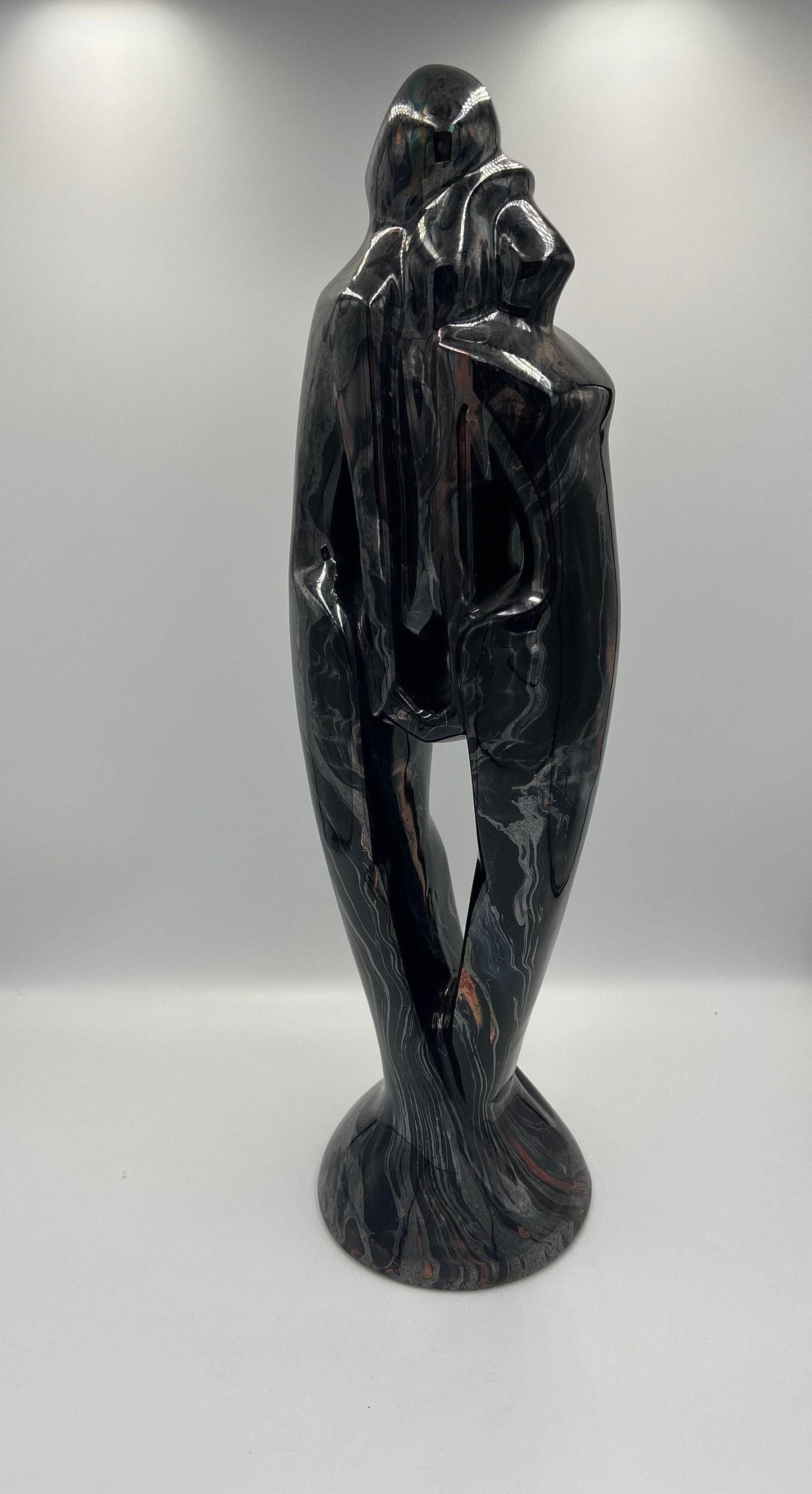 Haeger Couple Statue, Glossy Black Ceramic Embrace (1994 Vintage)